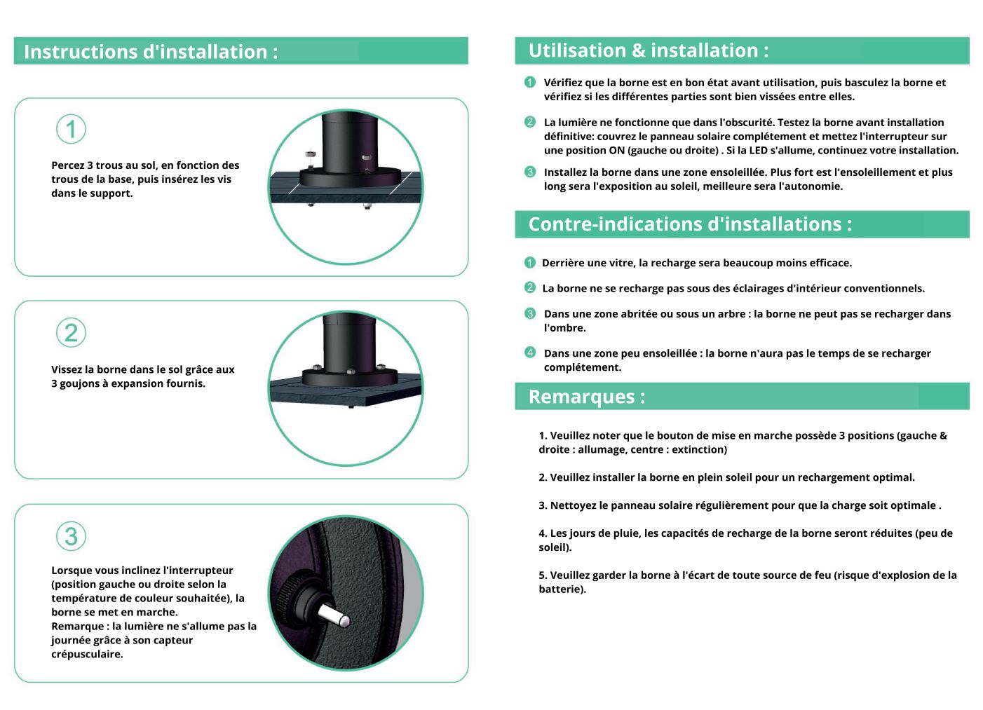 Borne solaire LED 3W ip65